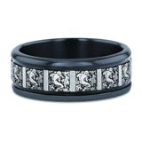 Men's 8mm Tantalum and White Gold Engraved Figures Wedding Band