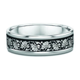 7mm Men's White Gold Floral Wedding Band featuring intricate floral detailing in lustrous white gold.