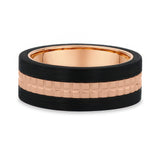Carbon Fiber and Rose Gold Grid Pattern Men’s Wedding Band