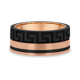 Rose Gold and Carbon Fiber Greek Key Men’s Wedding Band