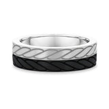 6mm White Gold and Carbon Fiber Braided Pattern Band