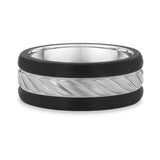 Carbon Fiber and White Gold Grooved Men’s Band