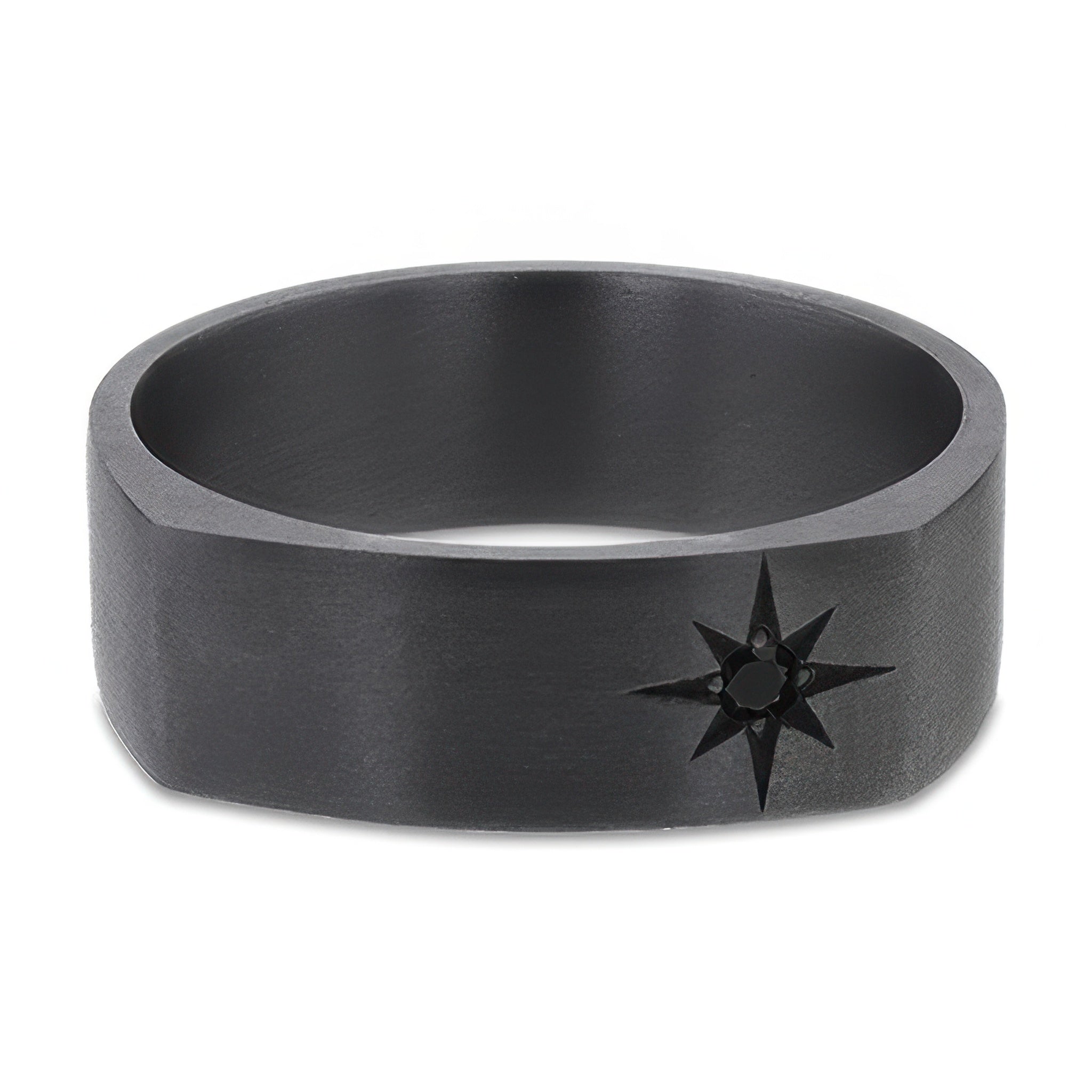 7mm Starburst Black Diamond Wedding Band