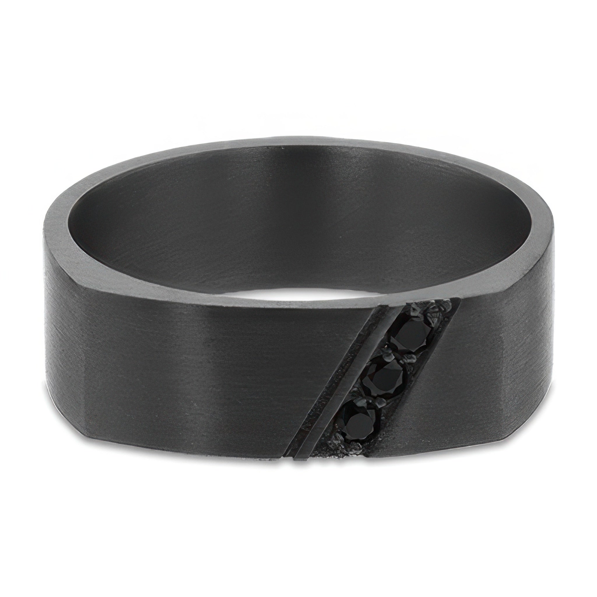 7mm Diagonal Etched Black Diamond Wedding Band