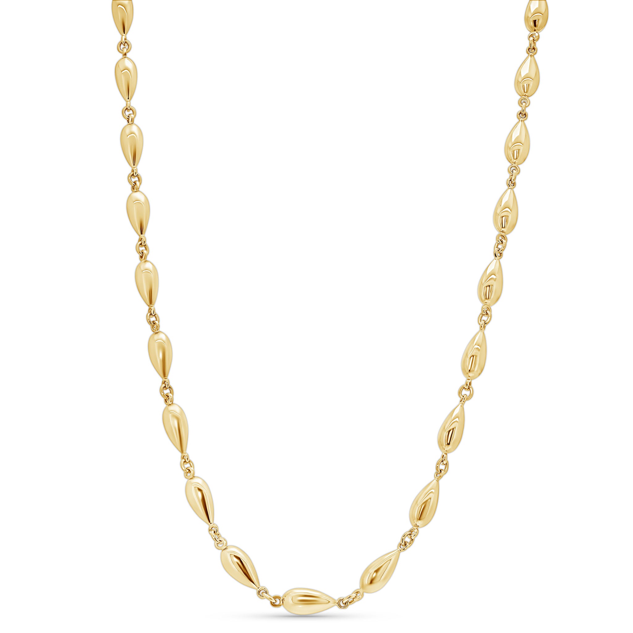 Gold vermeil teardrop necklace on a white background