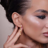 Elongated Teardrop Link Gold Earrings