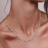 Elongated Teardrop Link Silver Necklace