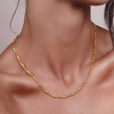 Elongated Teardrop Link Gold Necklace