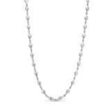 Silver beaded necklace on a white background
