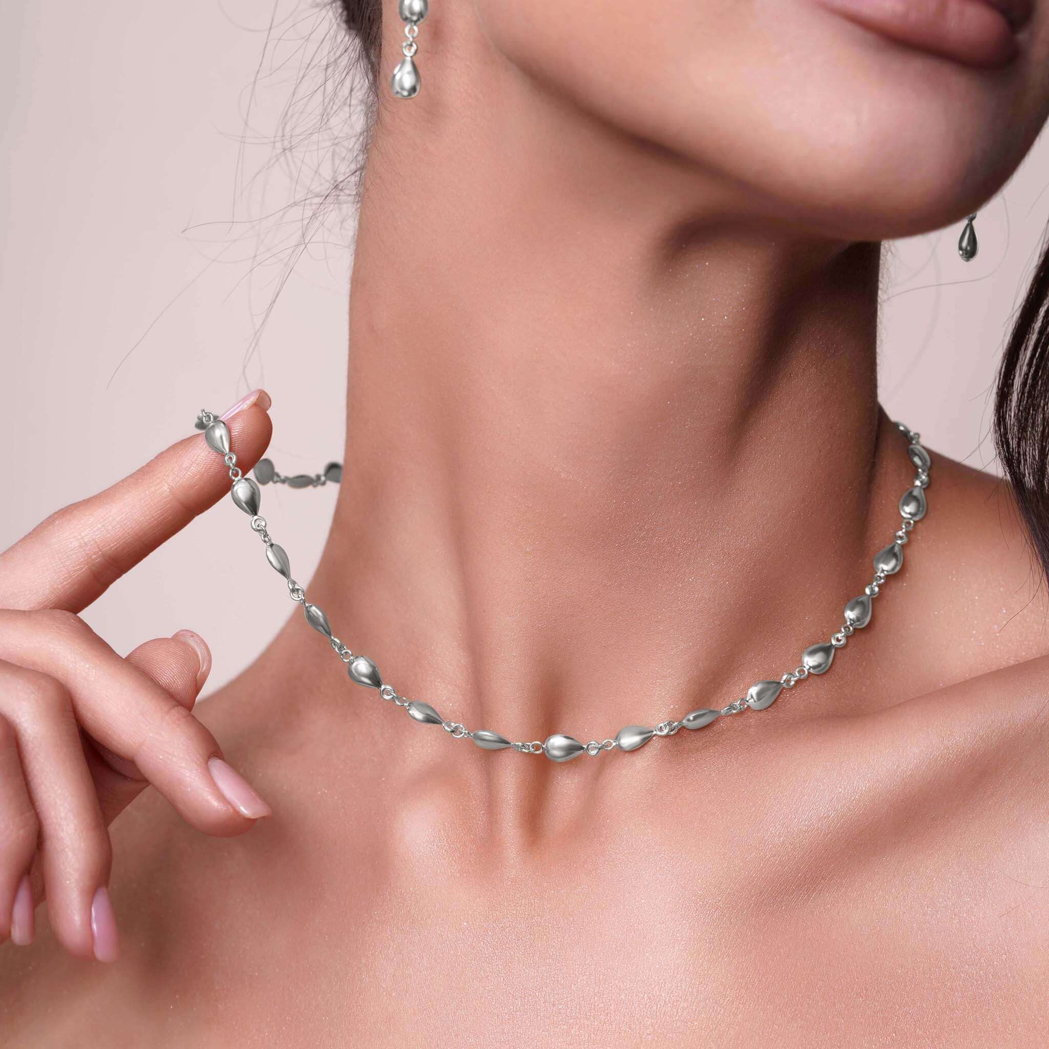 Flat Teardrop Link Silver Necklace – Barkev's