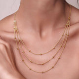 14k Gold Triple-Strand Bead Station Necklace