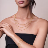 14k Gold Triple-Strand Bead Station Necklace