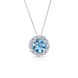 Aquamarine And Diamond Halo Necklace