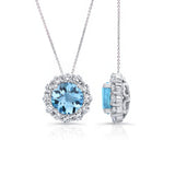 Aquamarine And Diamond Halo Necklace