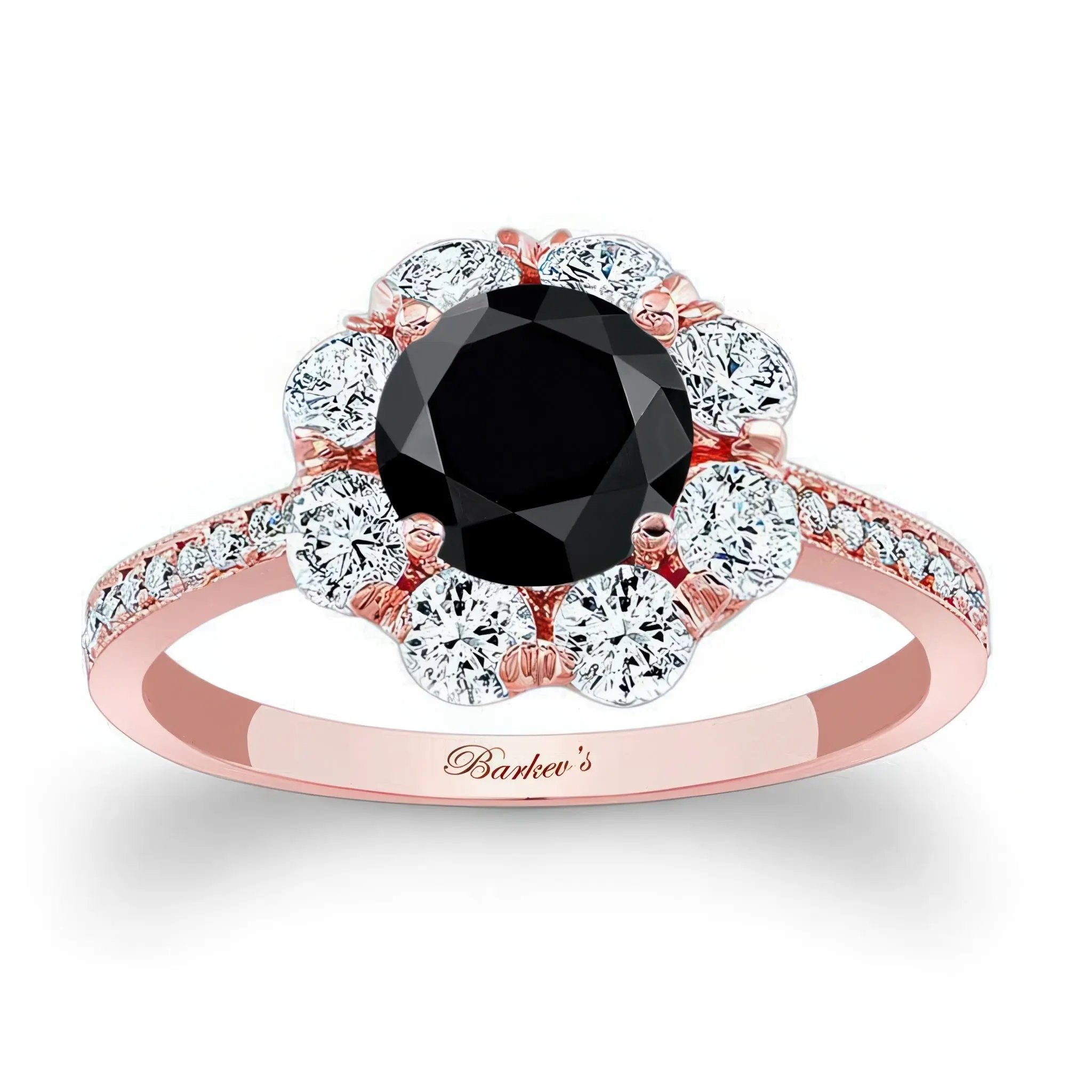 Flower Halo Black And White Diamond Engagement Ring