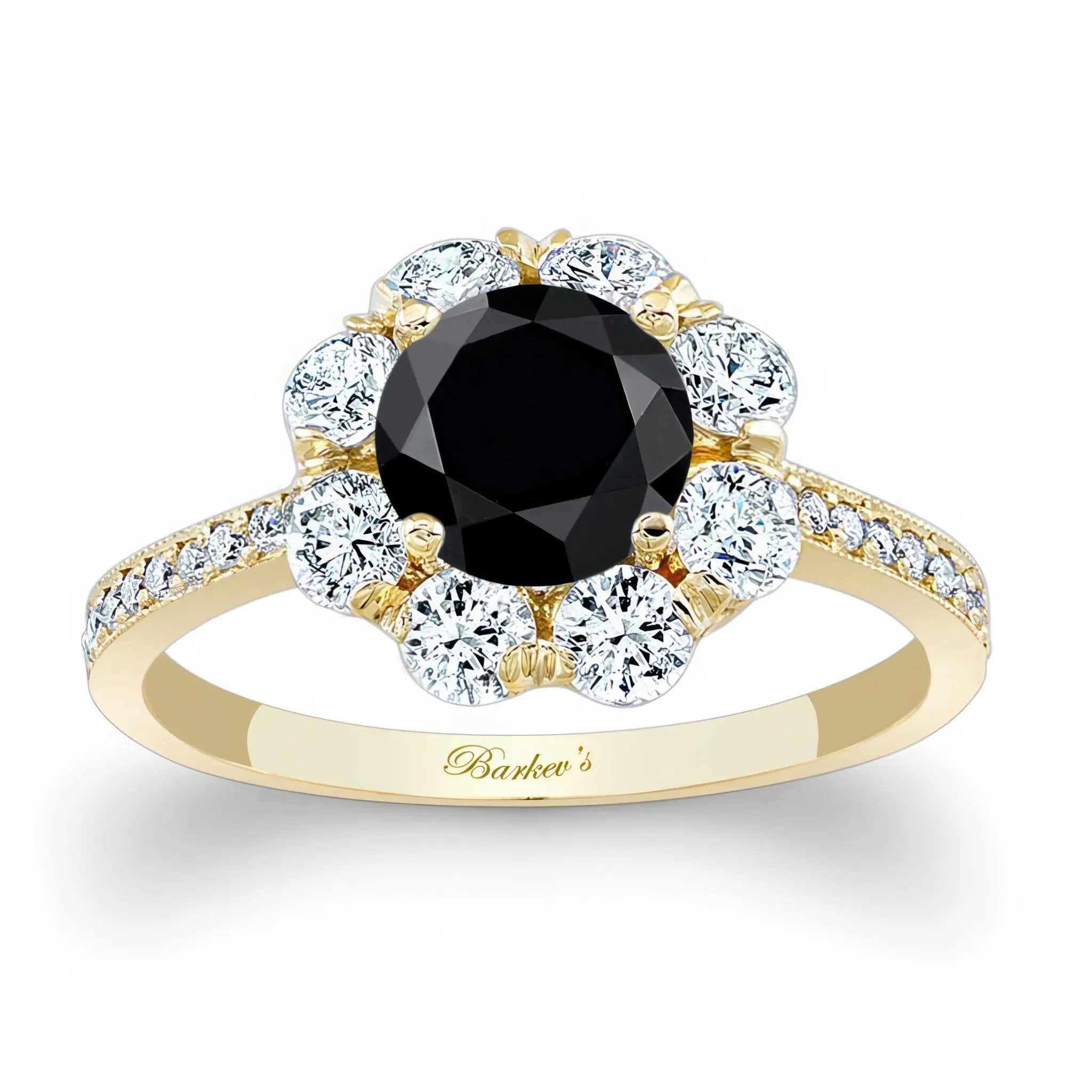 Flower Halo Black And White Diamond Engagement Ring