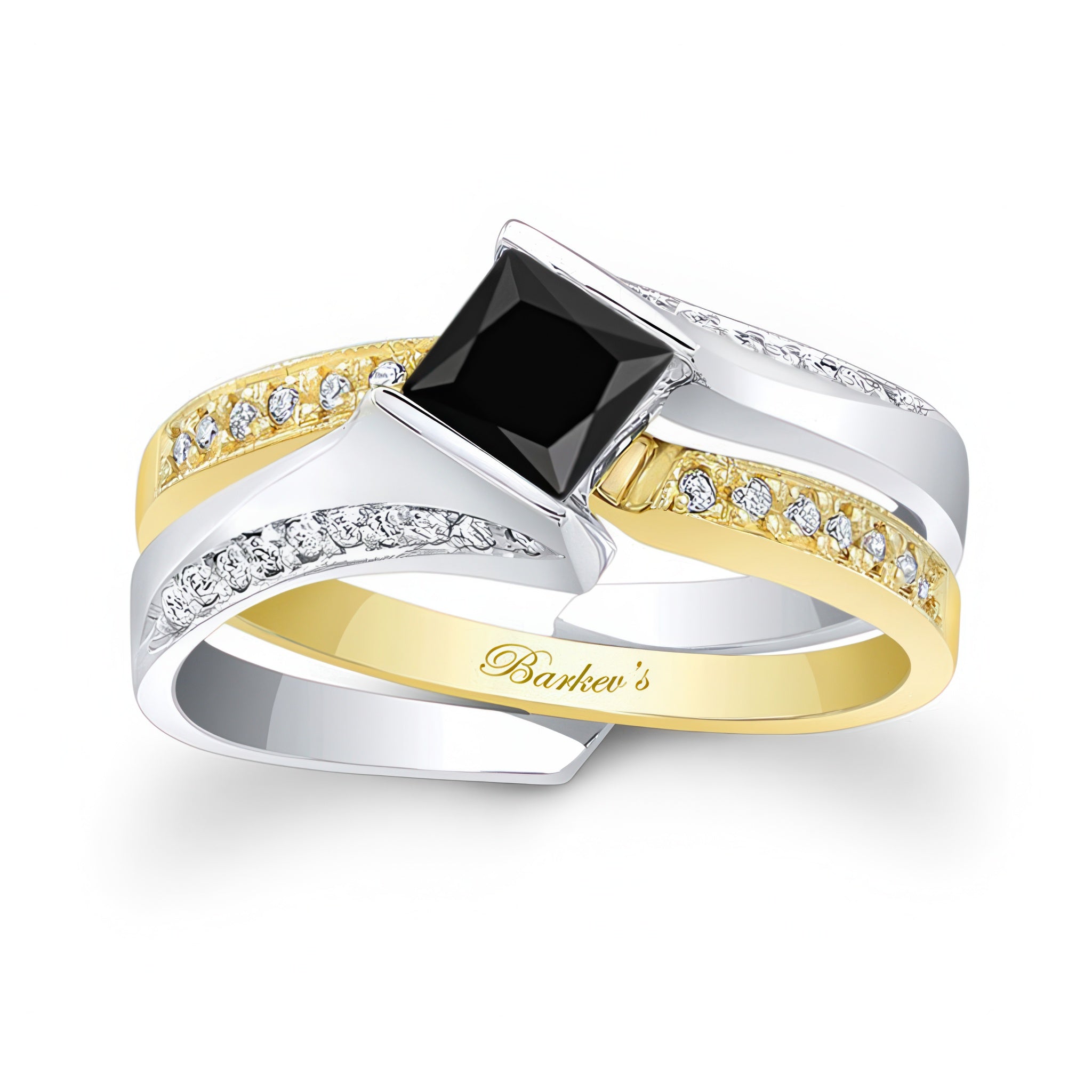 Half Carat Princess Black And White Diamond Interlock Bridal Set