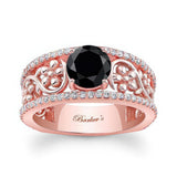 Vintage Floral Black And White Diamond Engagement Ring