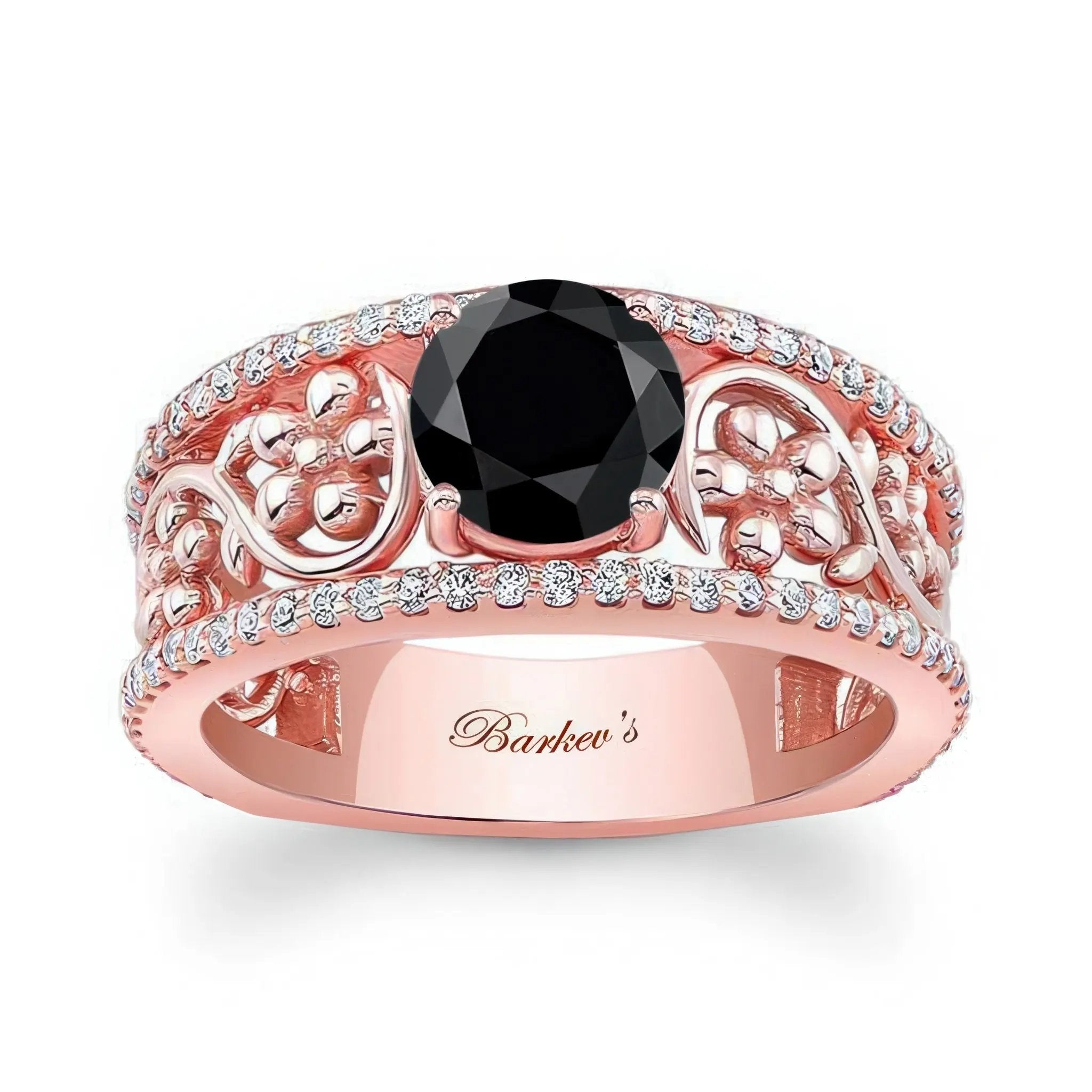 Vintage Floral Black And White Diamond Engagement Ring