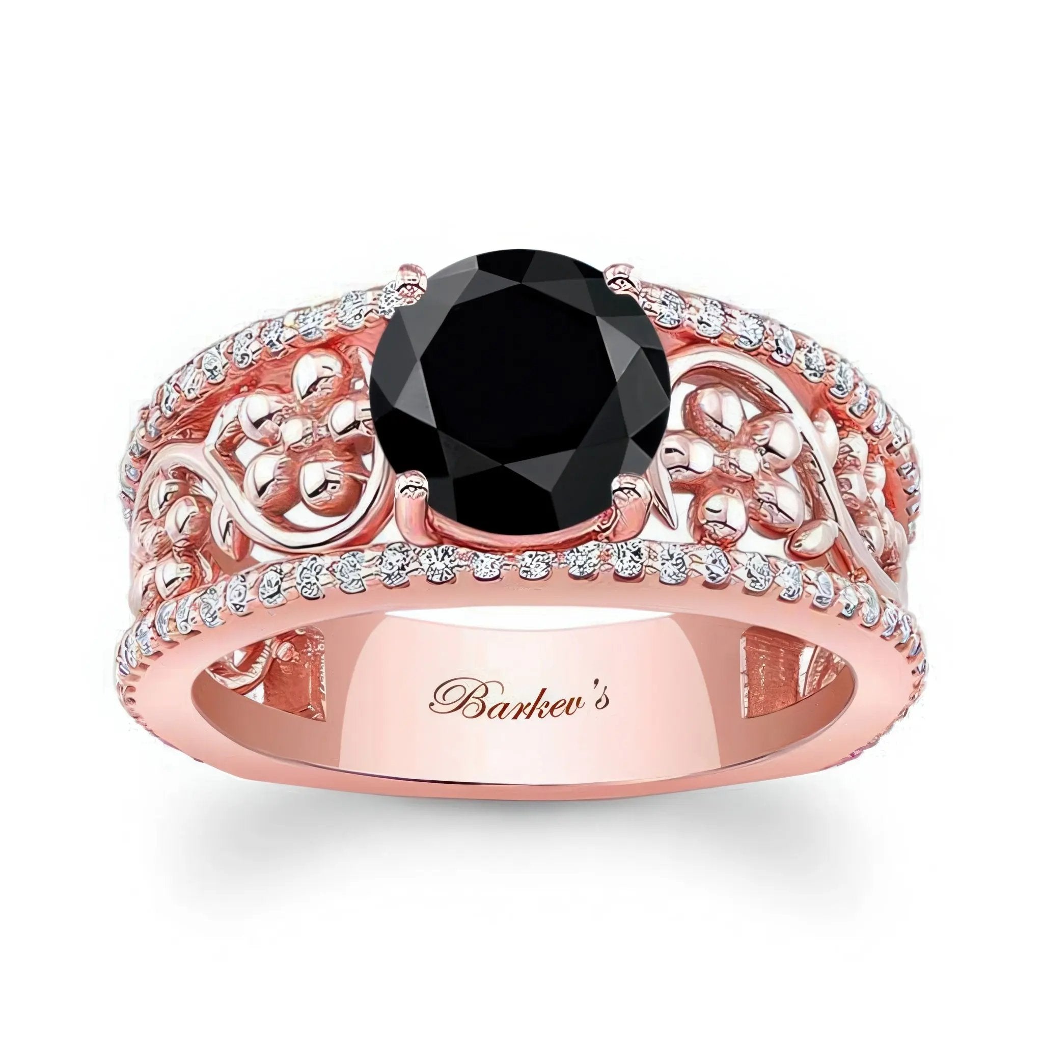 Vintage Floral 2 Carat Black And White Diamond Engagement Ring