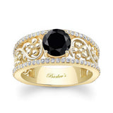 Vintage Floral Black And White Diamond Engagement Ring