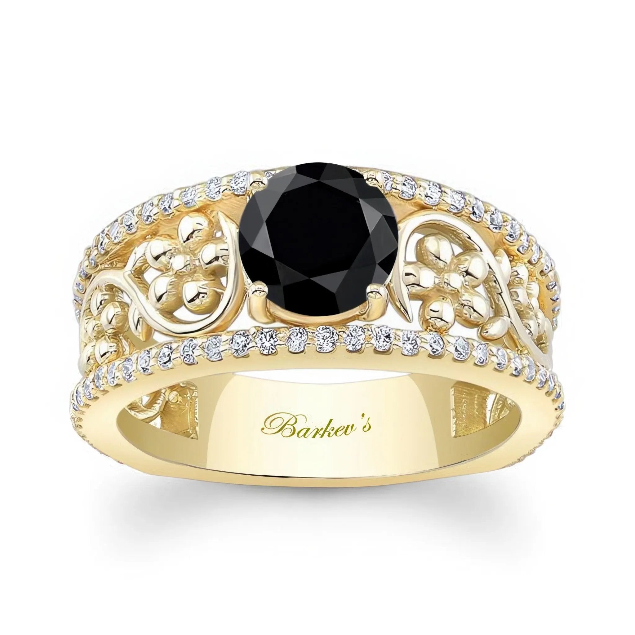 Vintage Floral Black And White Diamond Engagement Ring