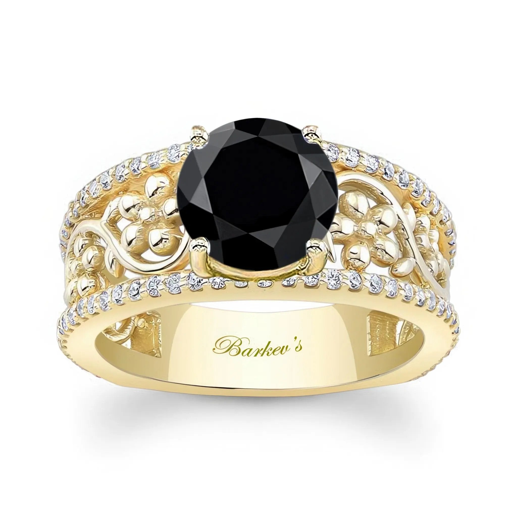 Vintage Floral 3 Carat Black And White Diamond Engagement Ring