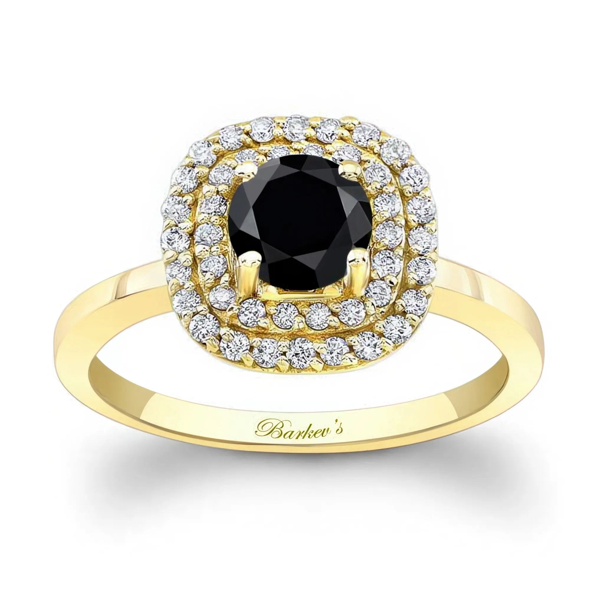 Double Halo Black And White Diamond Engagement Ring
