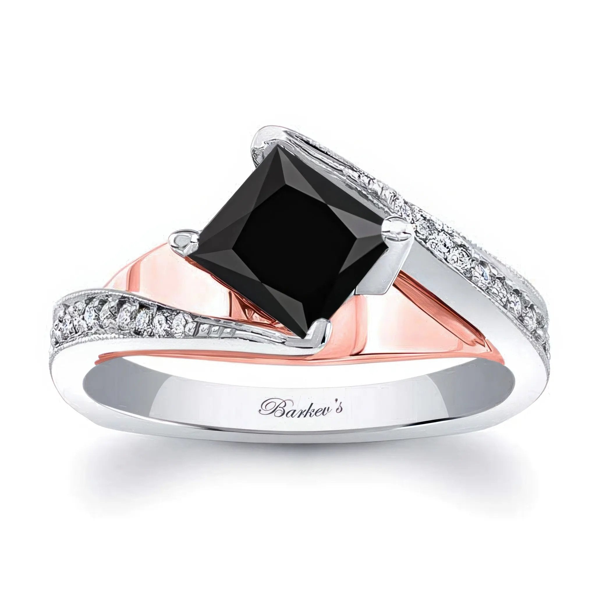 1 Carat Princess Cut Black And White Diamond Engagement Ring