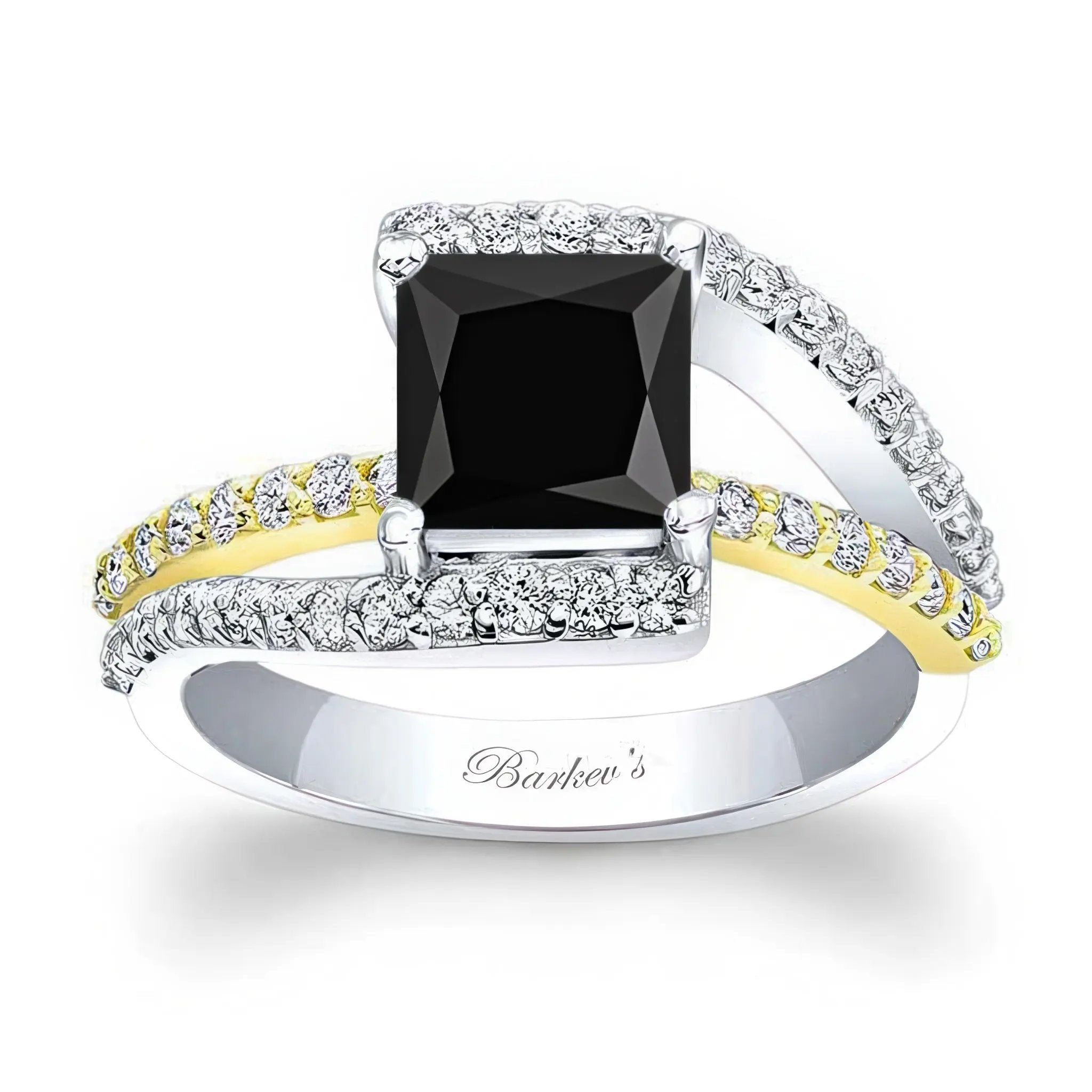 Split Shank Princess Cut Black And White Diamond Ring