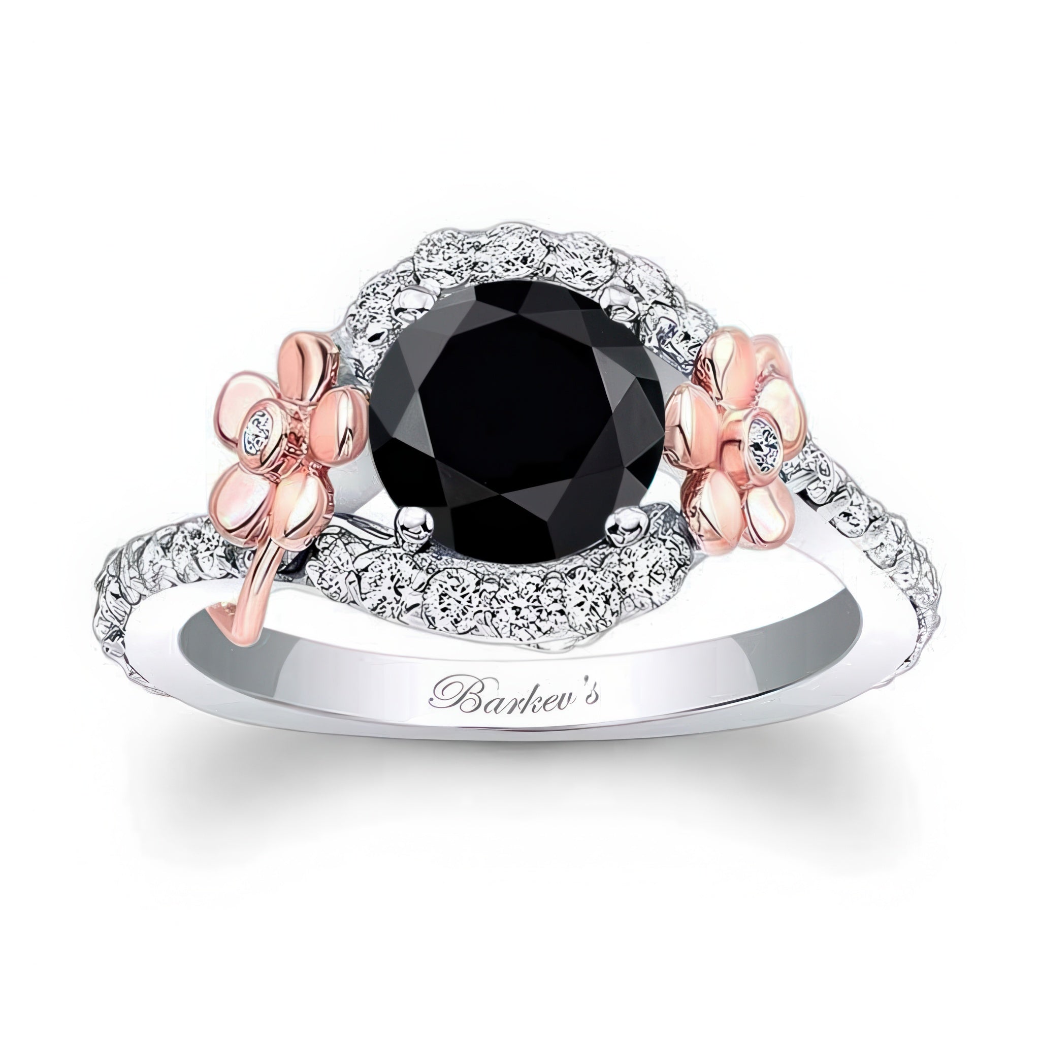 Black And White Diamond Flower Engagement Ring