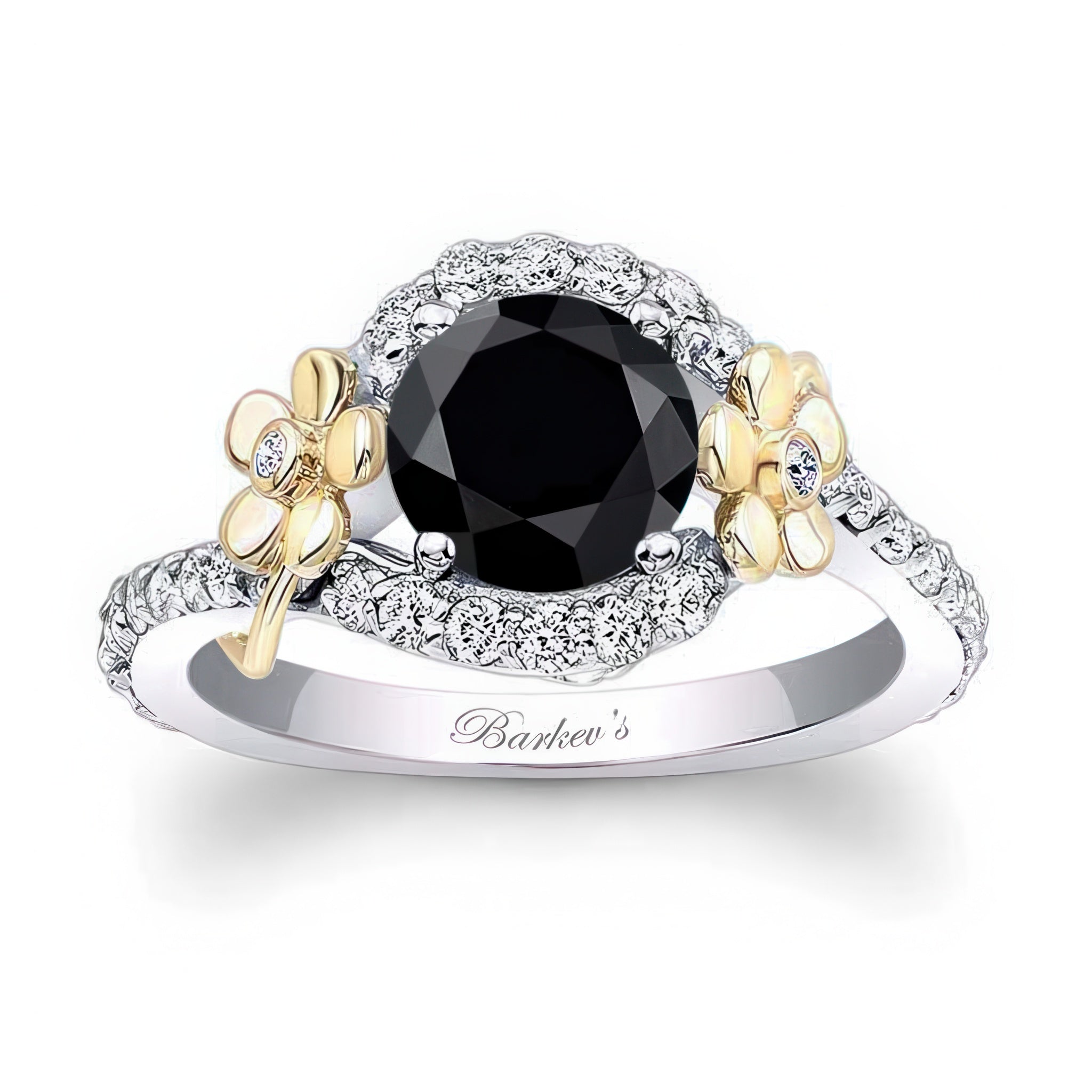 Black And White Diamond Flower Engagement Ring