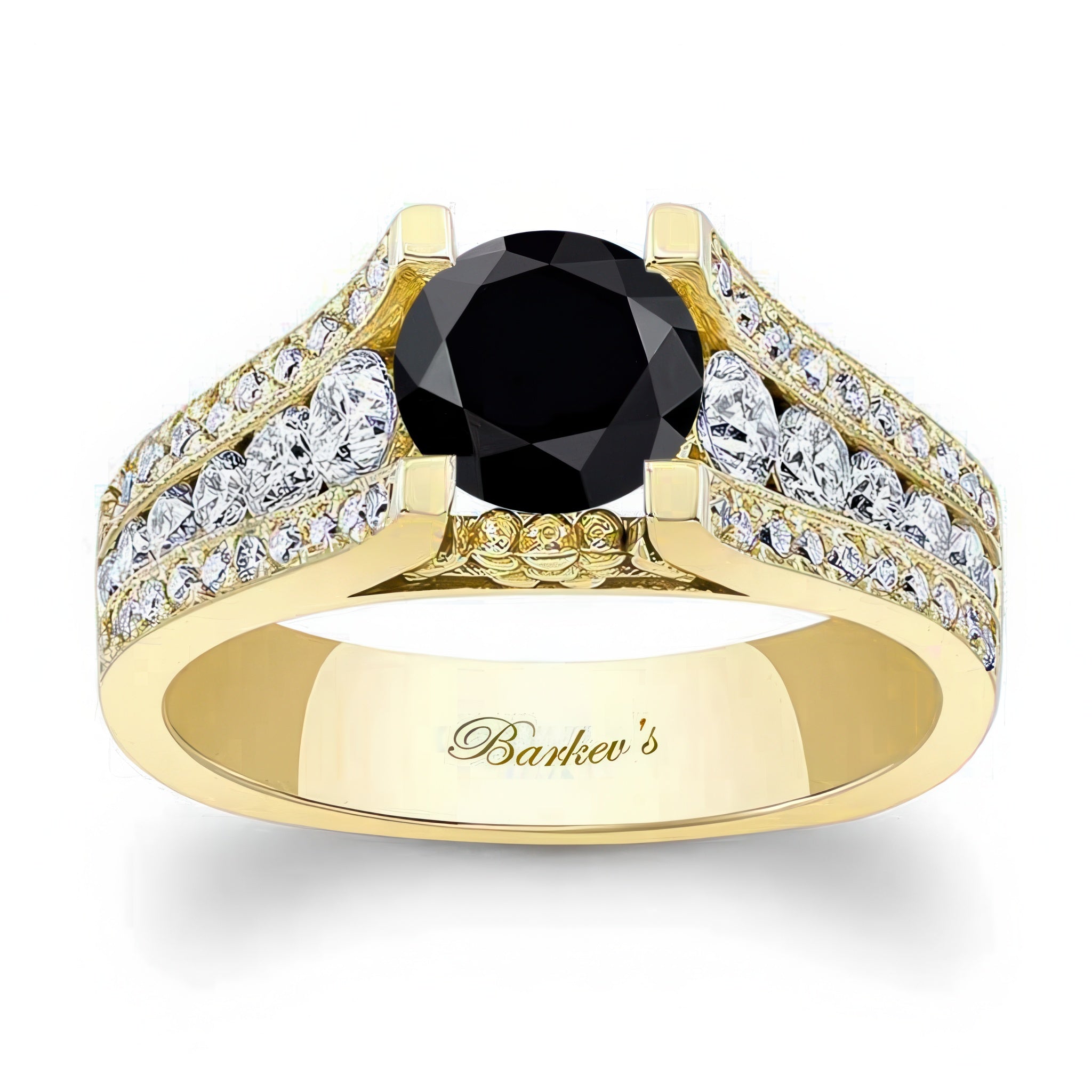 3 Row Pave Black And White Diamond Ring