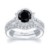 Unique Halo Black And White Diamond Bridal Set