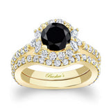 Unique Halo Black And White Diamond Bridal Set