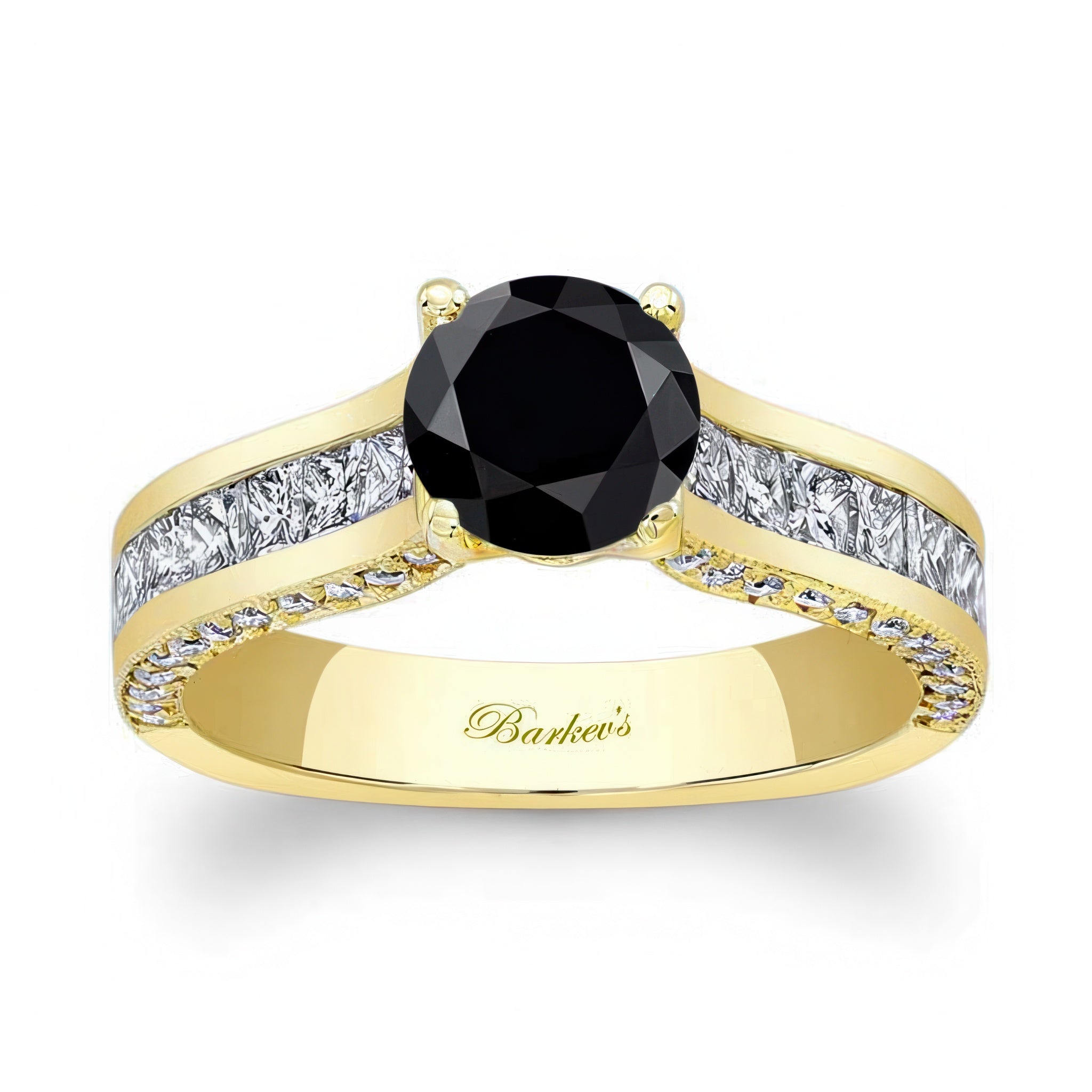 Round And Princess Cut Black And White Diamond Ring