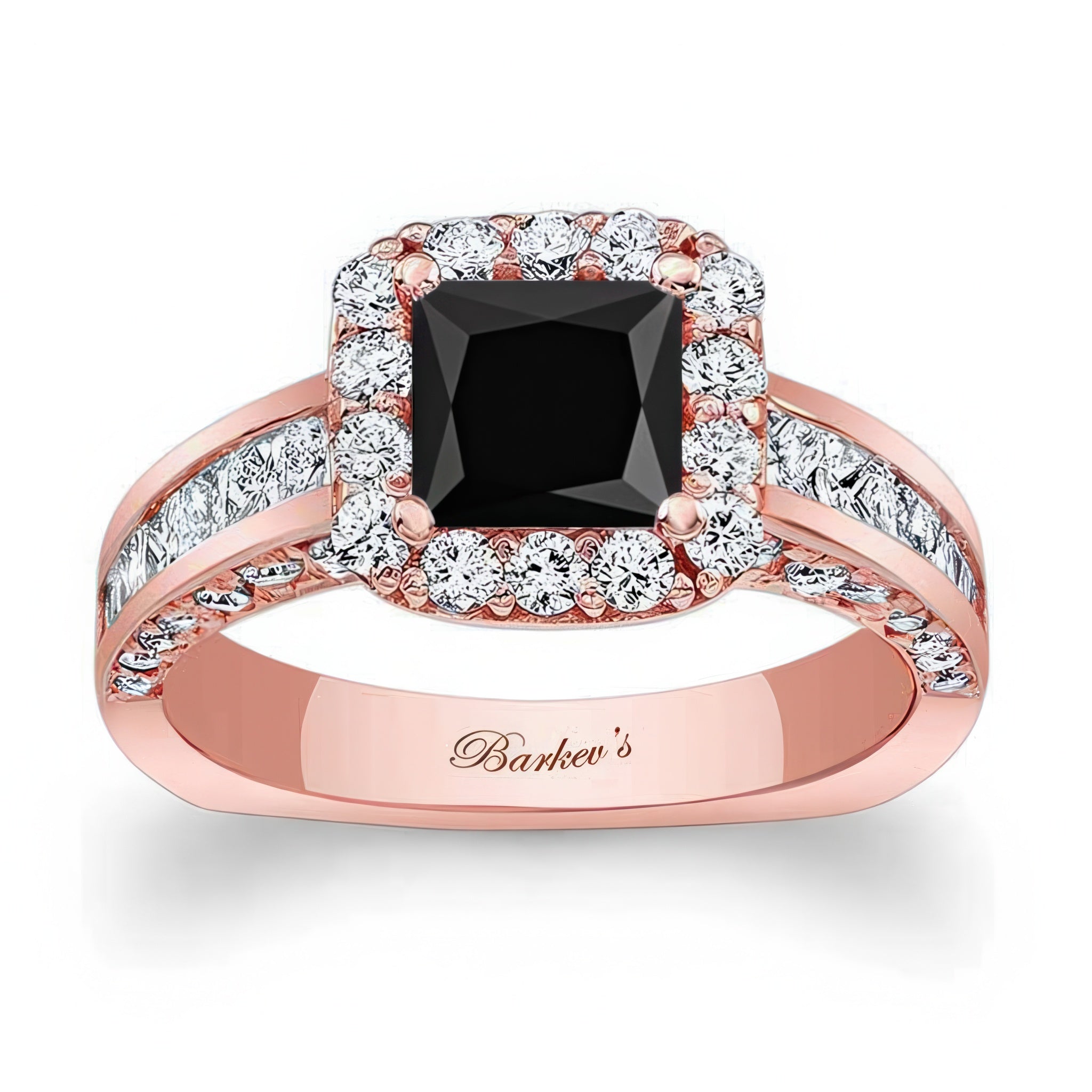 Princess Cut Halo Black And White Diamond Ring