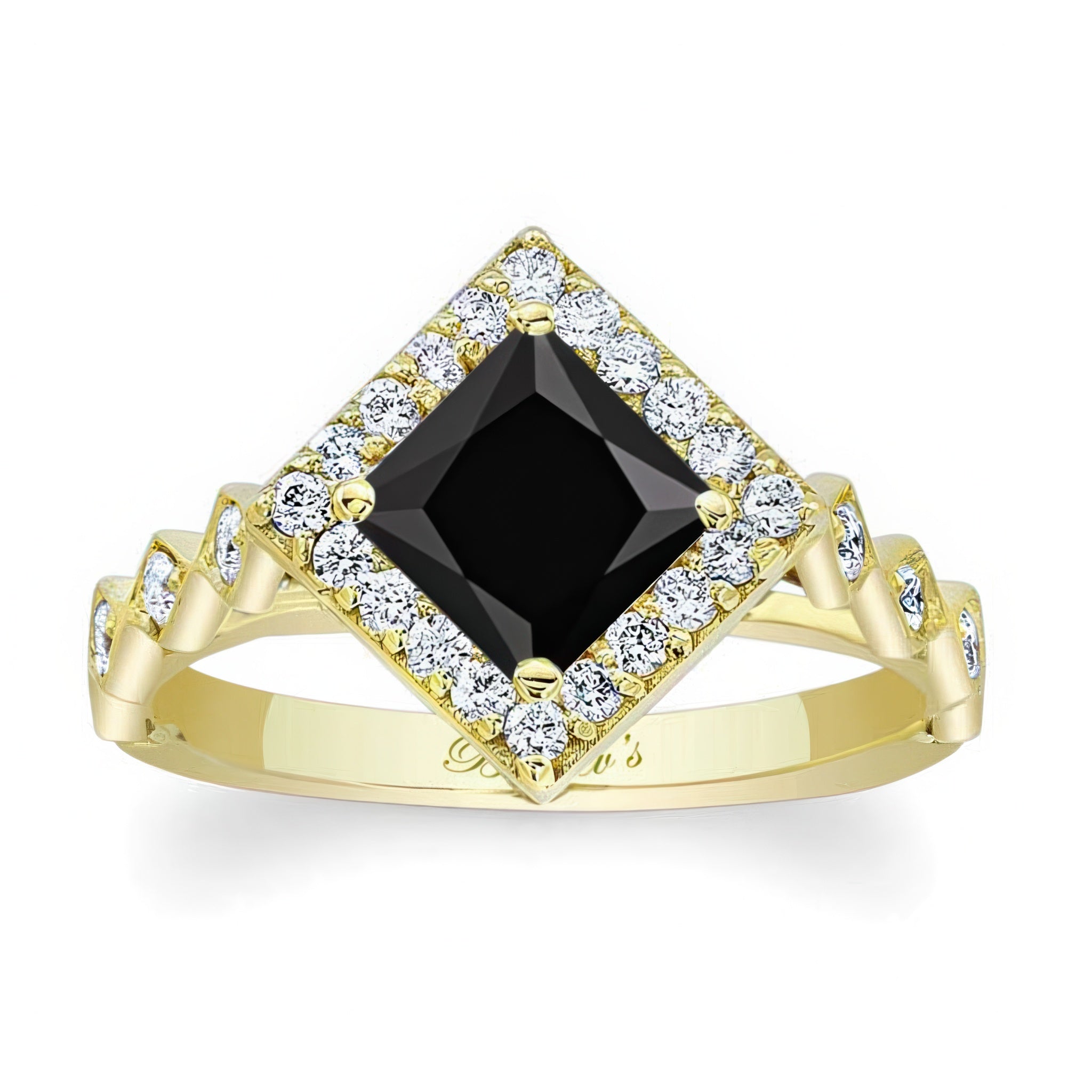 Vintage Princess Cut Black And White Diamond Halo Ring