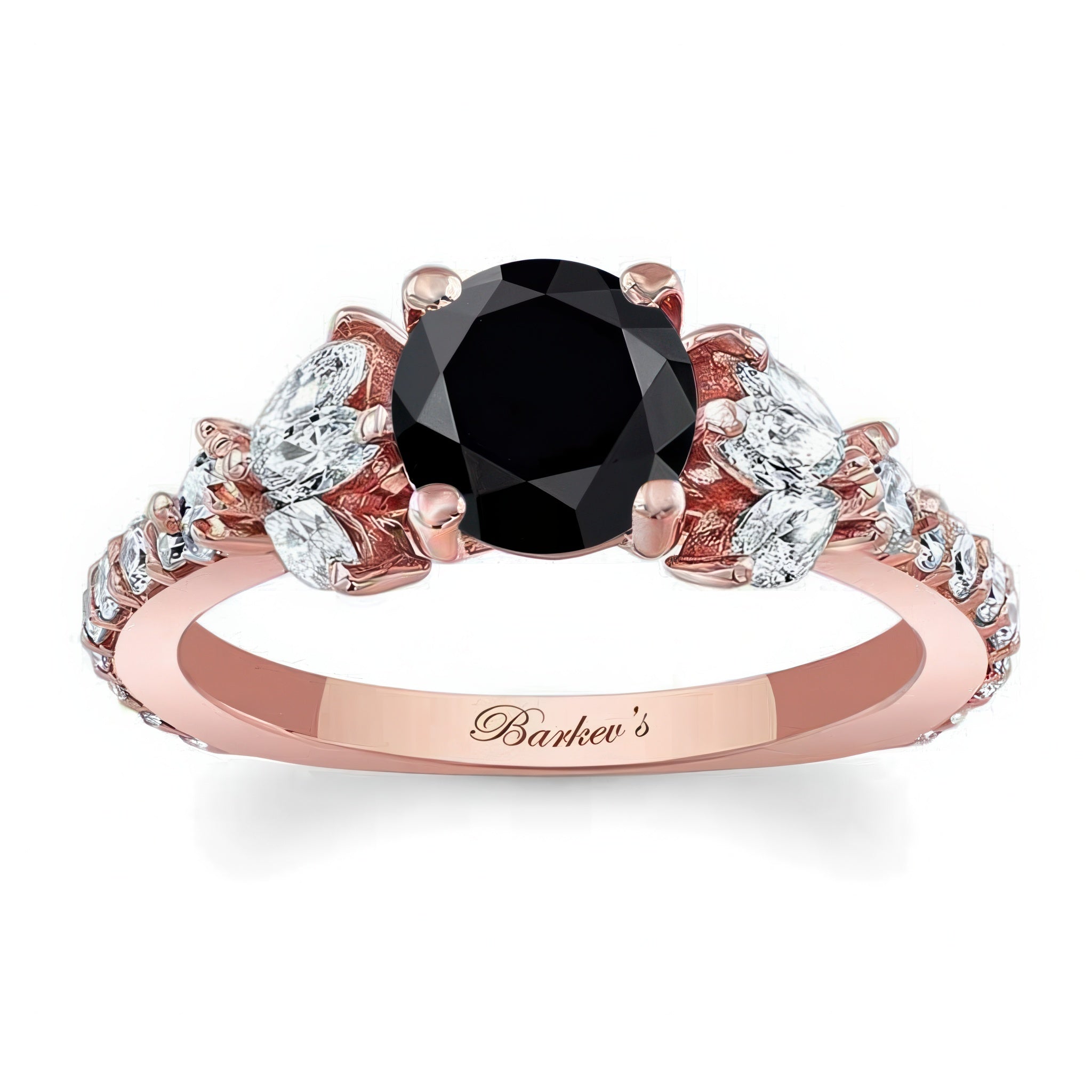 Marquise And Round Black And White Diamond Engagement Ring