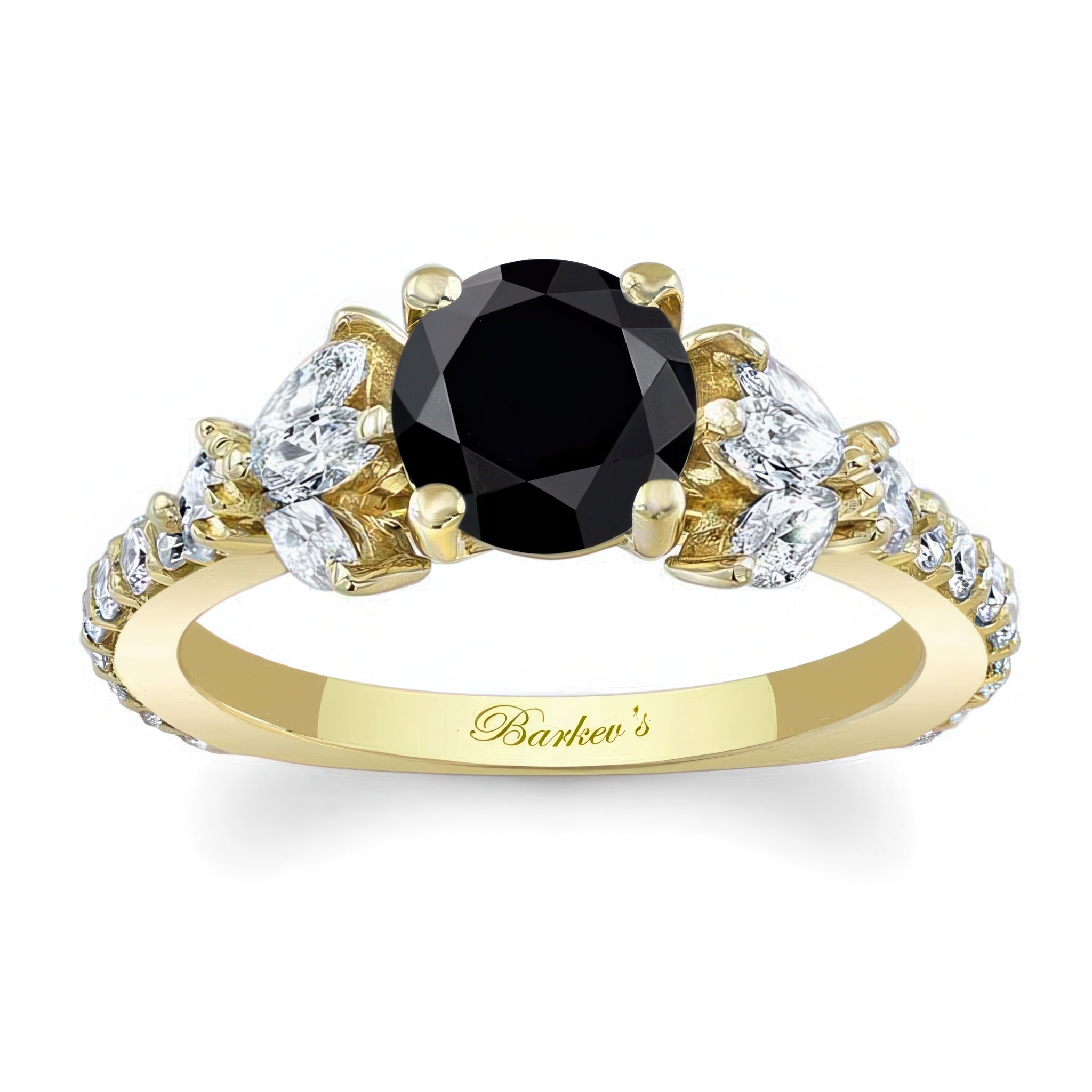 Marquise And Round Black And White Diamond Engagement Ring