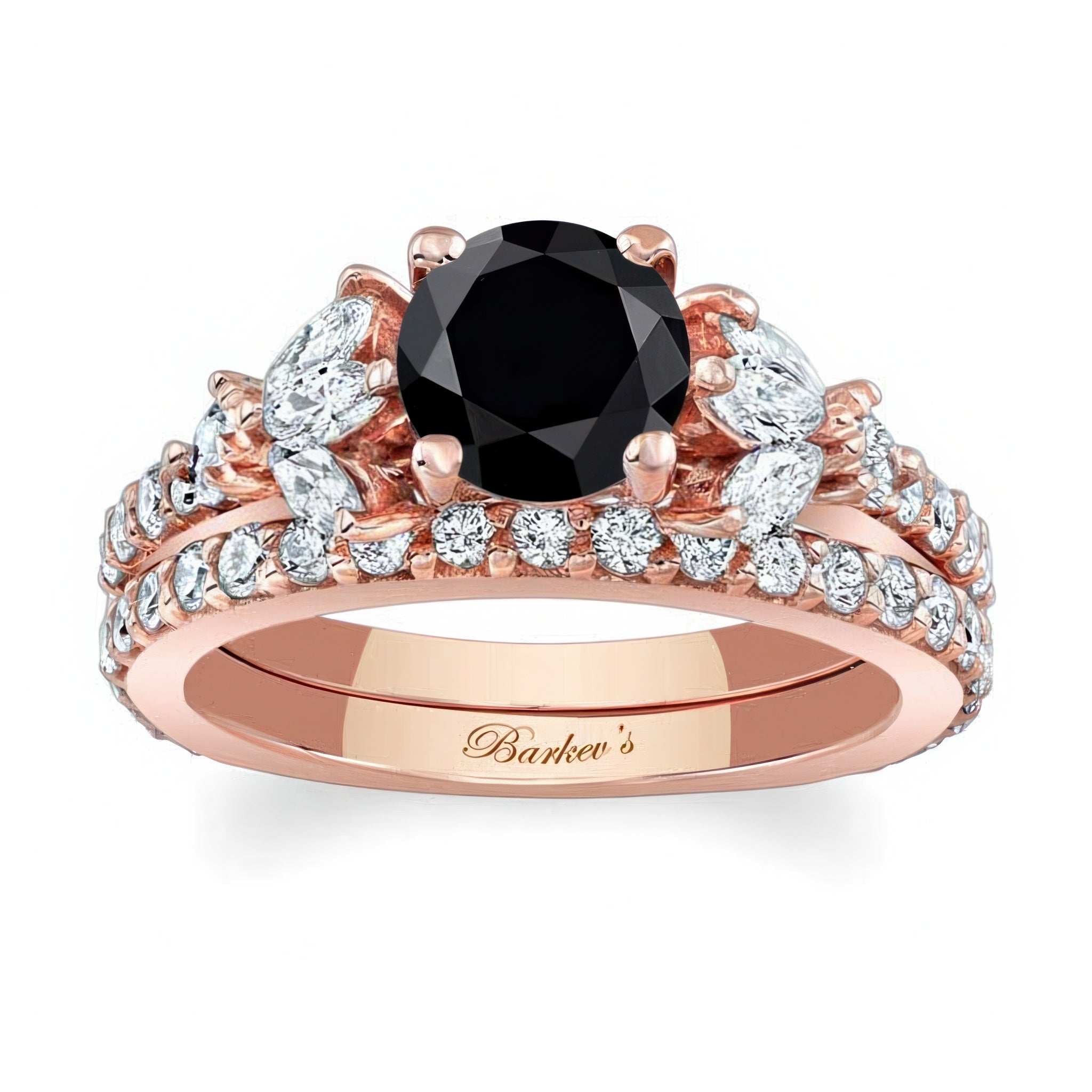 Marquise And Round Black And White Diamond Ring Set
