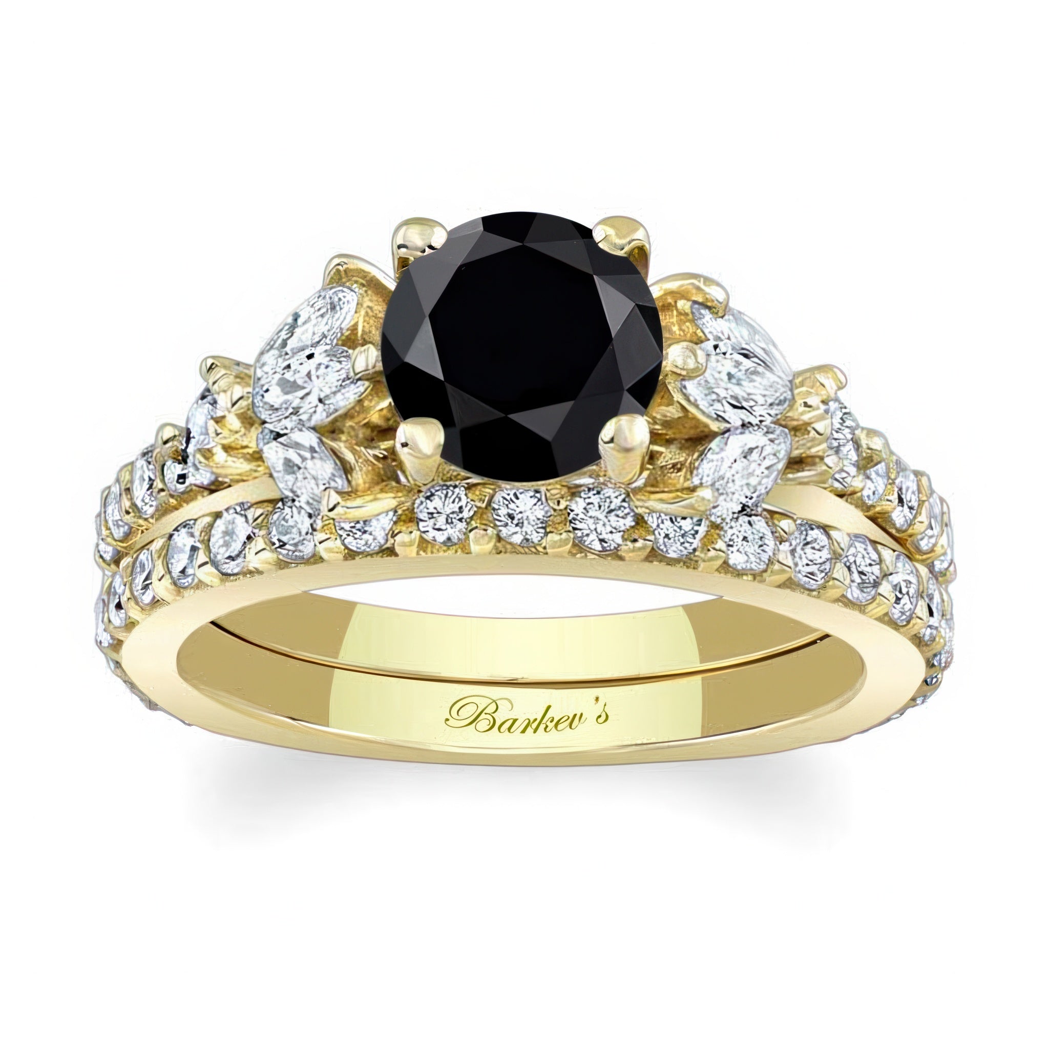 Marquise And Round Black And White Diamond Ring Set