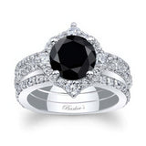 2 Carat Halo Black And White Diamond Set With 2 Bands