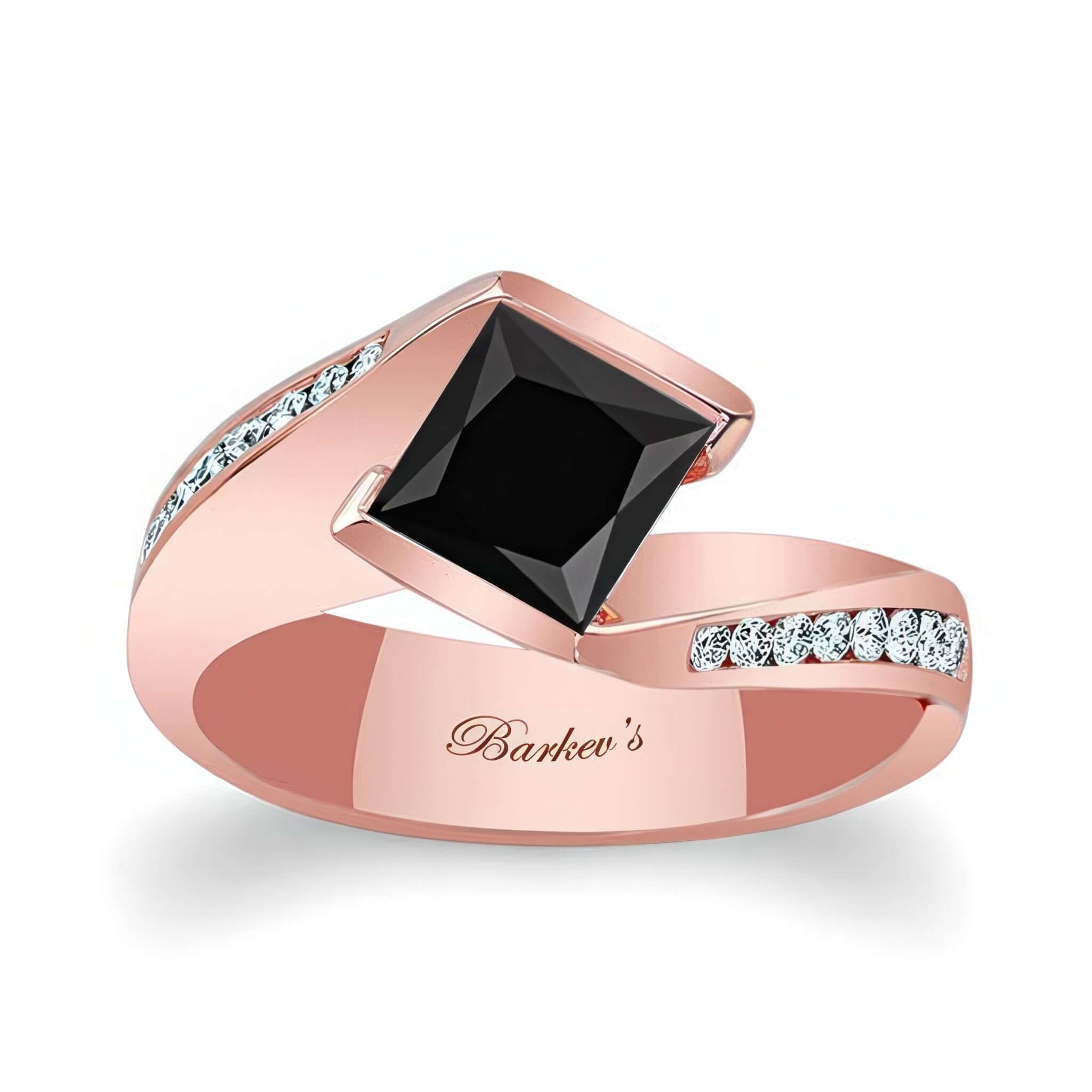 1 Carat Princess Cut Black And White Diamond Bypass Ring featuring a black diamond in a unique design.
