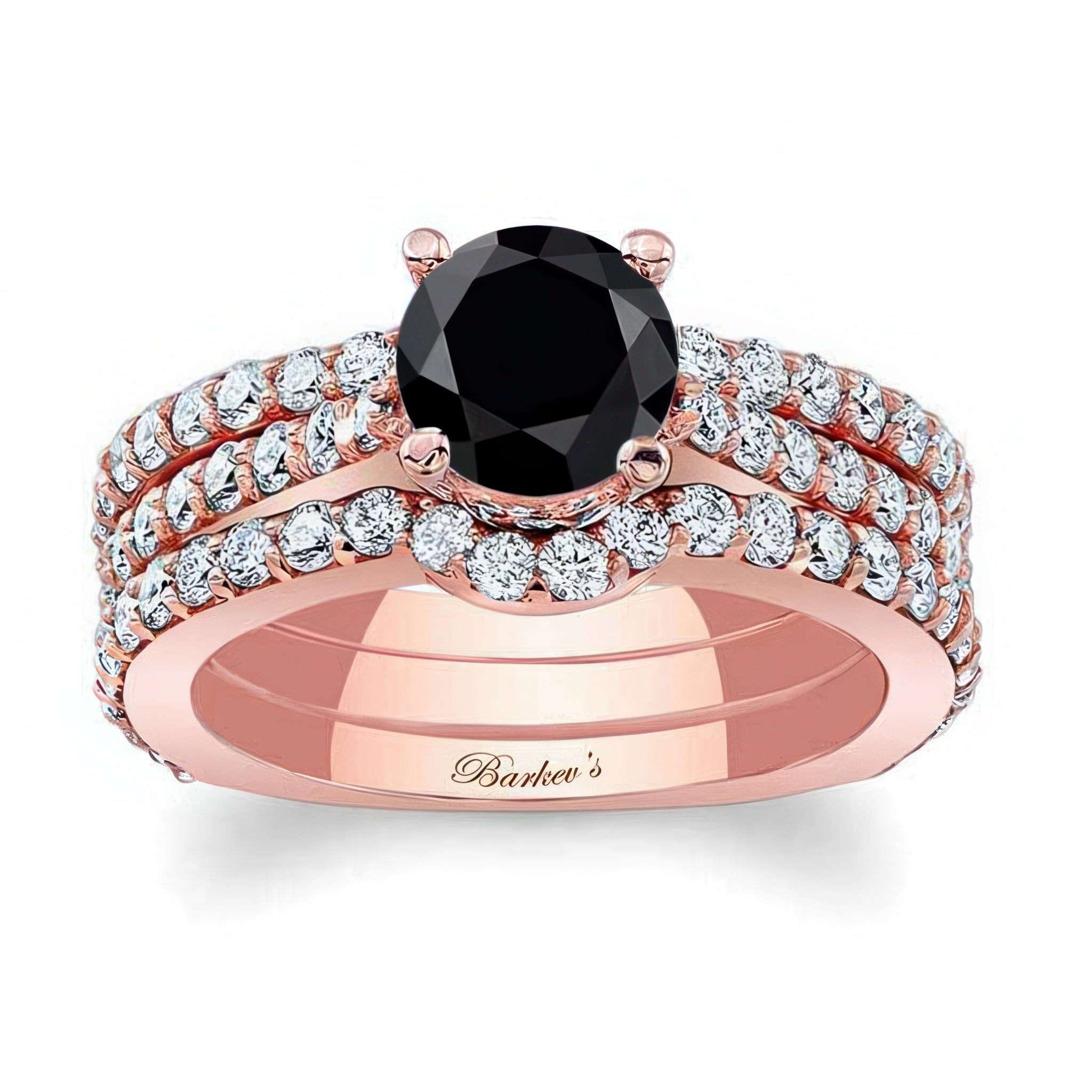 Traditional Black And White Diamond Ring Set With 2 Bands