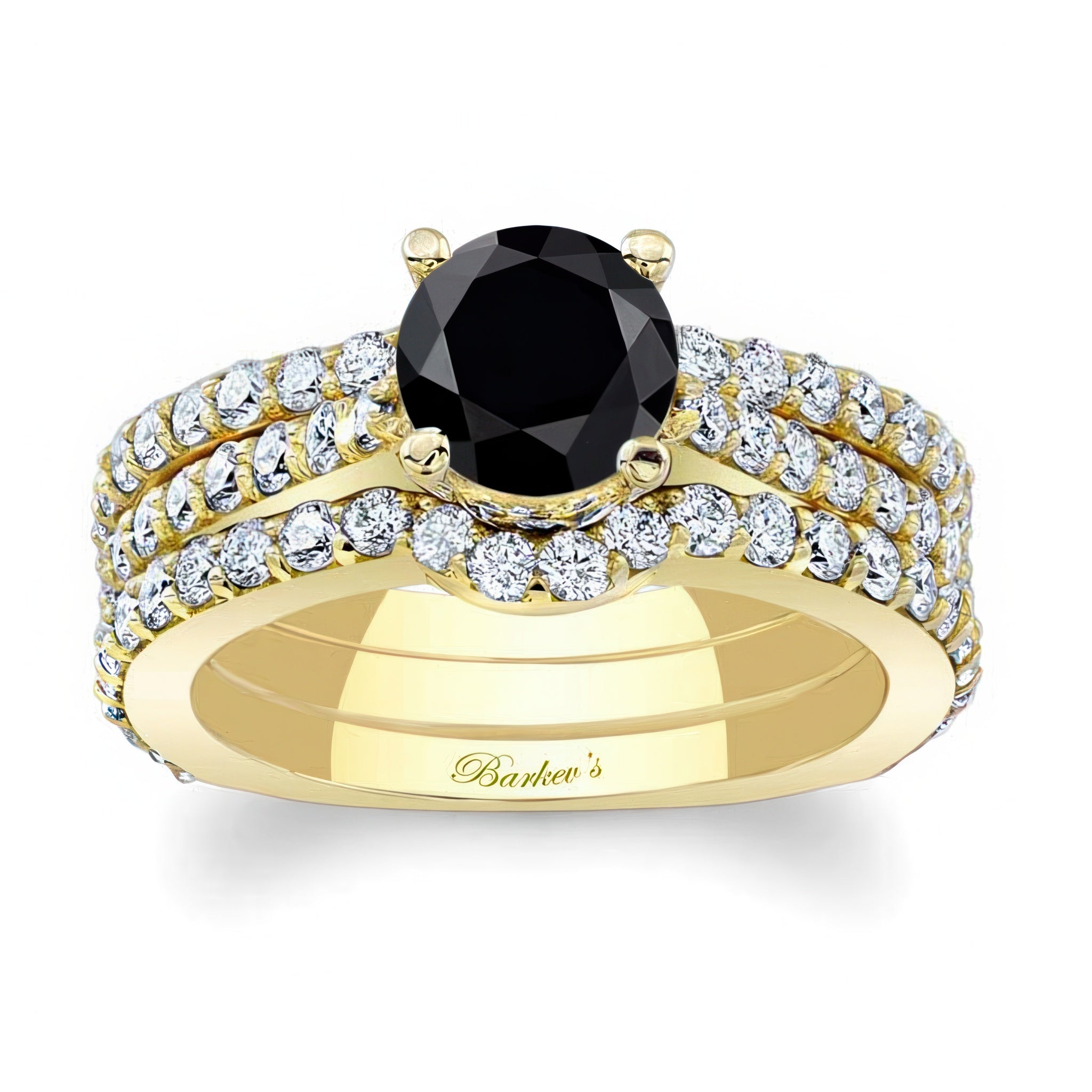 Traditional Black And White Diamond Ring Set With 2 Bands