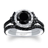 Black Diamond Cluster Wedding Ring Set