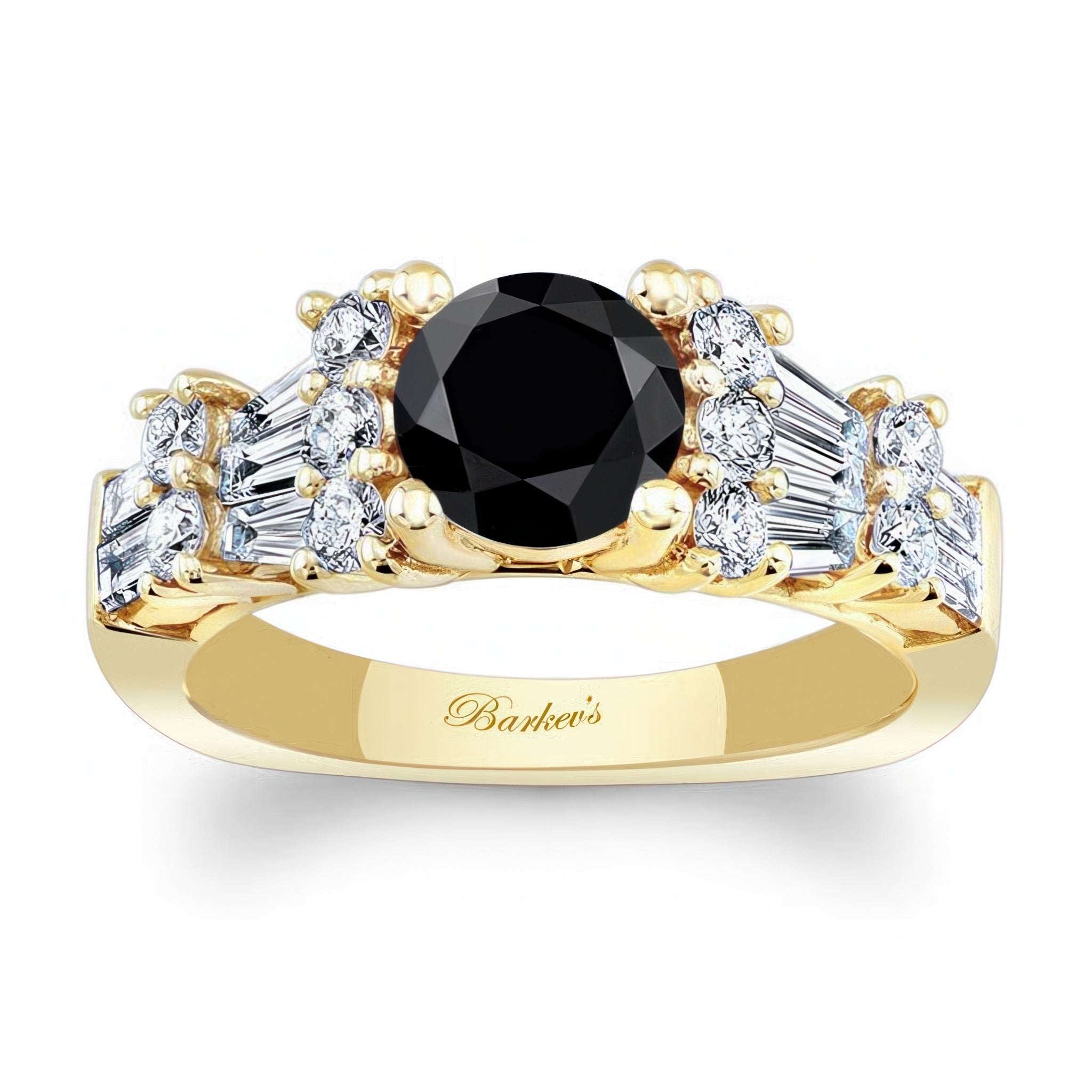 Baguette And Round Black And White Diamond Ring