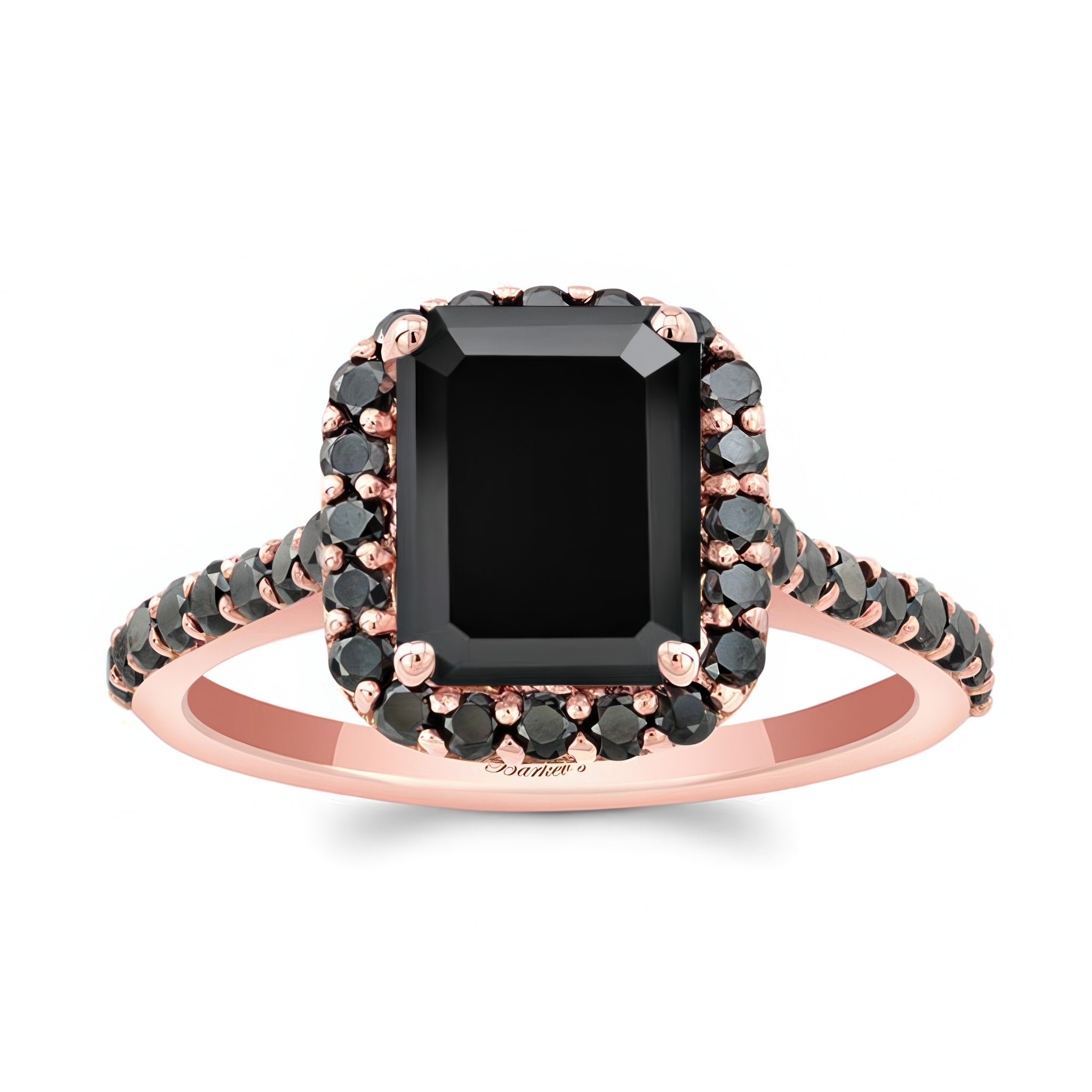 Emerald Cut Black Diamond Halo Ring