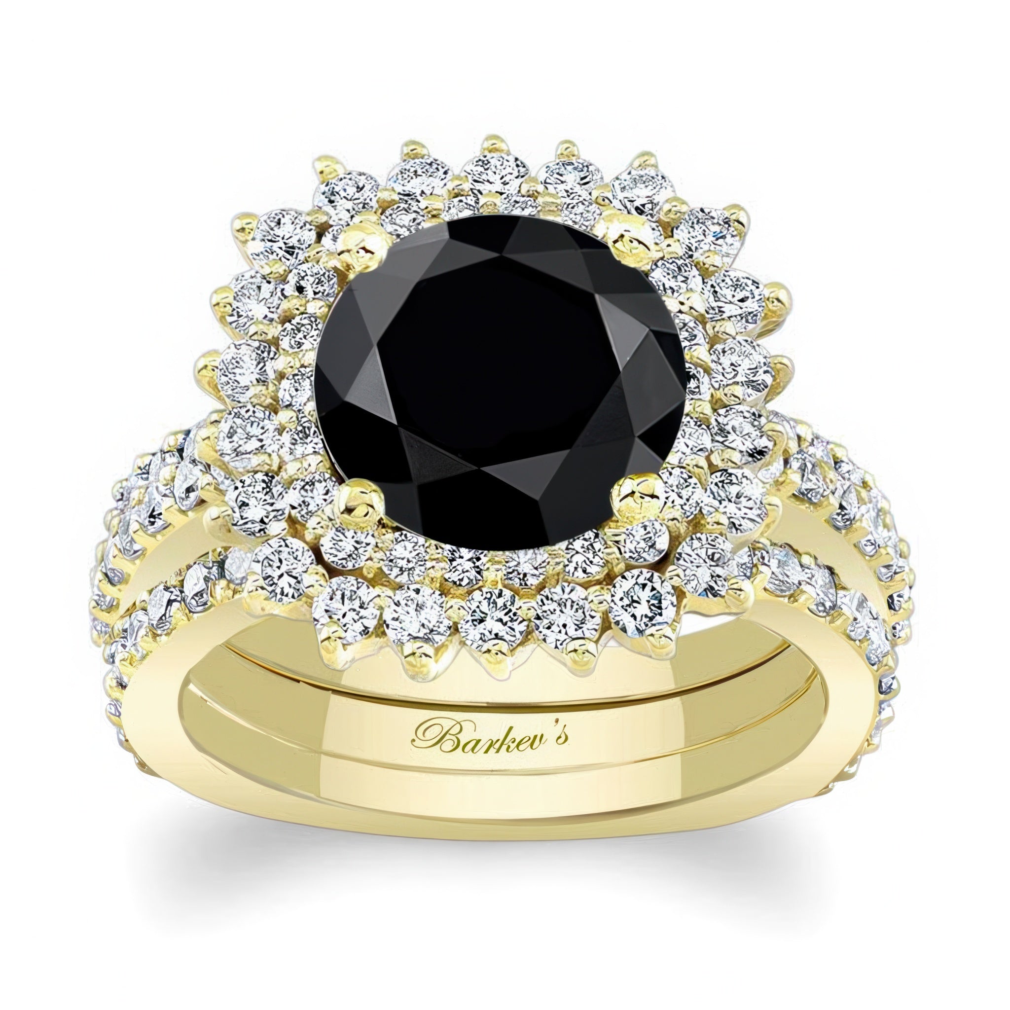 3 Carat Black And White Diamond Engagement Ring Set With 2 Bands